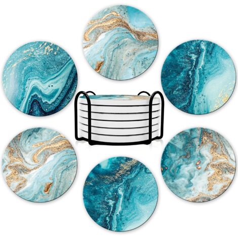 Absorbent Ceramic Coasters Set of 6 with Iron Stand Drink Coasters for Home Decor Gifts (1/5)