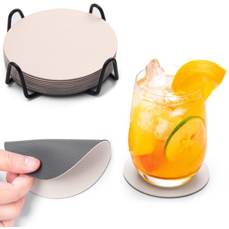 Set Of 12 Double Sided Non Slip Washable Coasters With Iron Frame Heat Resistant For Home Bar Cafe (1/5)