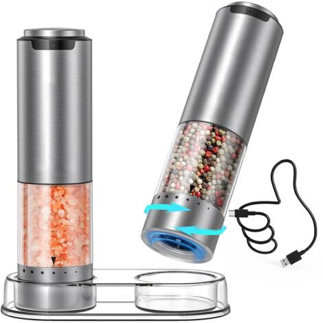 Electric Salt Pepper Mill Set Rechargeable Adjustable Ceramic Transparent Base (1/5)