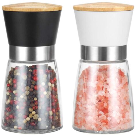 Set Of 2 Salt Pepper Mills Ceramic Core Adjustable Coarseness Glass Stainless Steel Kitchen (1/5)