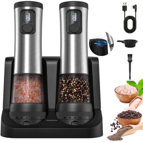 Electric Salt Pepper Grinder Set Rechargeable 2 Speeds 5 Fineness LED Light (1/5)