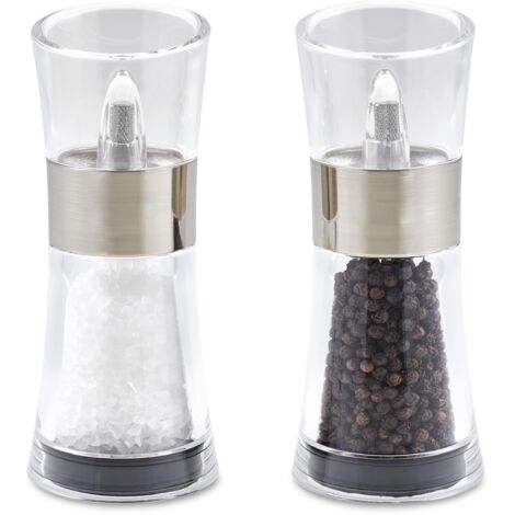 Flip 180 Salt and Pepper Mills Adjustable Ceramic Clear Body Chrome Strip Pack of 2 (1/5)