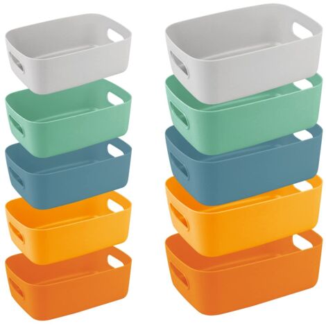 10 Plastic Storage Boxes 2 Sizes Stackable With Handles Multicolor Organizer For Kitchen Office Home (1/5)