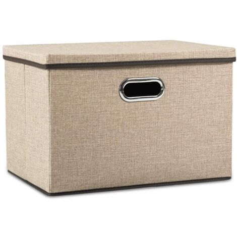 Large Foldable Storage Box With Lid Linen Bin Cube Handles Space Saving (1/5)
