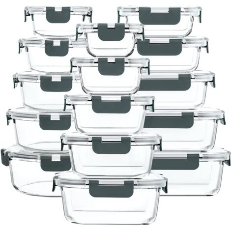 30 Piece Glass Food Storage Containers Set Airtight Quick Lock Lids Microwave Oven Safe (1/5)