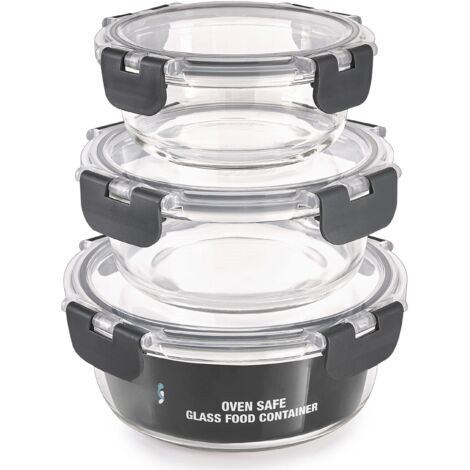 Stackable Round Glass Containers (3-Pack) Airtight Lids BPA-Free Microwave Oven Freezer Dishwasher (1/5)