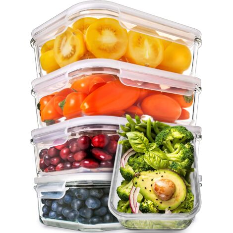 5 Pieces 1 Compartment Glass Food Storage Containers with Lids Microwave Oven Dishwasher Freezer (1/5)