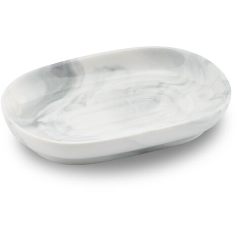 Non-slip Ceramic Soap Dish Marble Oval Design with Raised Grooves for Bathroom Kitchen (1/5)