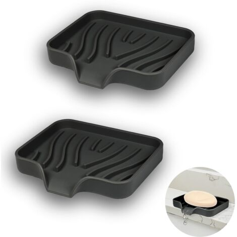 2 Piece Silicone Soap Holder Drain Angled Non-slip Bathroom Kitchen (1/5)