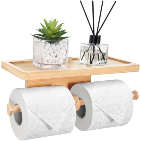 Double Roll Toilet Paper Holder Adhesive Wall Mount With Shelf For Bathroom Kitchen (1/5)