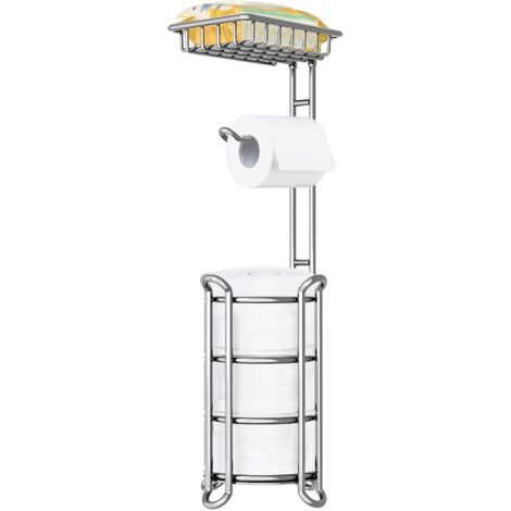 Toilet Paper Holder Stand with Shelf Chrome Finish Holds Mega Rolls Sturdy Quick Assembly (1/5)