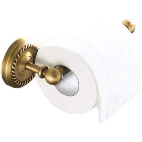 Antique Brass Wall Mounted Bathroom Roll Holder Retro Toilet Paper Holder with Mobile Phone Shelf (1/5)