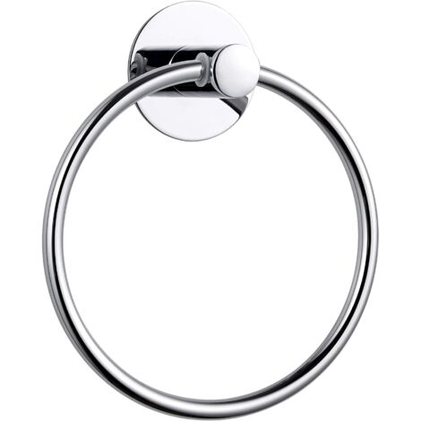 No Drill Adhesive Bathroom Towel Ring Stainless Steel Chrome Round Space Saving (1/5)