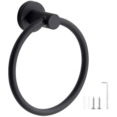 304 Stainless Steel Black Frosted Wall Mounted Round Towel Holder for Bathroom Kitchen (1/5)