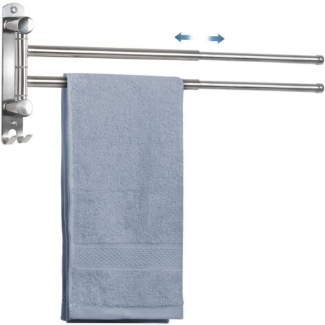 Wall Mounted Bathroom Towel Rack 2 Rotatable Arms Extendable Stainless Steel (1/5)