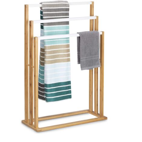 3 Bar Bamboo Towel Rail No Drilling 3 Bars Ventilated Robust for Bathroom Sauna Bedroom (1/5)