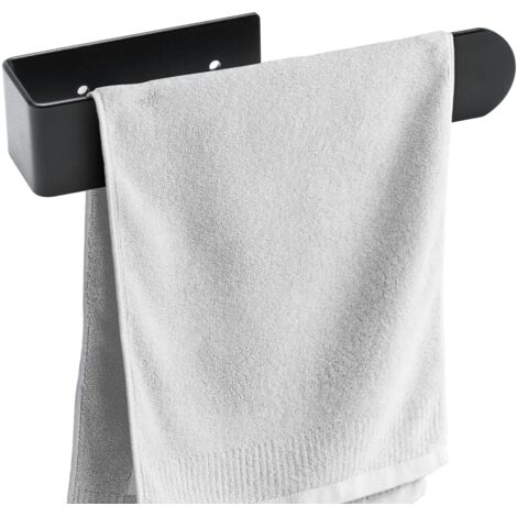 Black Adhesive Wall Mount Towel Holder Aluminum Magnesium Alloy Drill-Free Easy Install Bath Kitchen (1/5)