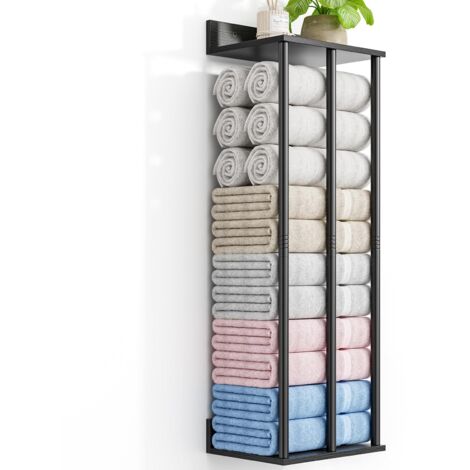 Large Capacity Wall Mounted Wooden Towel Rack 3 Bar Rust Resistant Bathroom Storage (1/5)