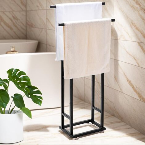 Freestanding Towel Rack No Drilling 2 Rods Sturdy Metal Heavy Base for Bathroom Living Room Kitchen (1/5)