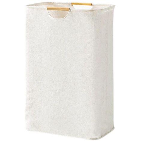 White Oxford Fabric Laundry Basket Large Capacity Foldable Wooden Handle Multifunctional
