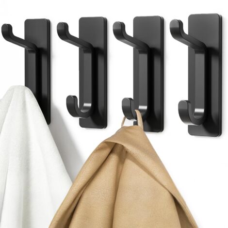 Adhesive Wall Hook Double Hook 4Pcs Waterproof Rustproof No Drilling for Bathroom Kitchen Towel Coat (1/5)