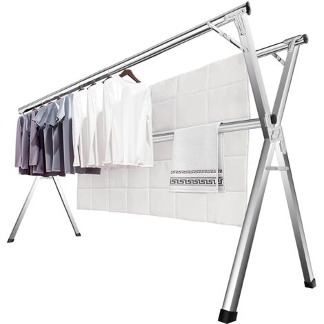 240cm Foldable Clothes Airer Heavy Duty Stainless Steel Rack 20 Windproof Hooks Indoor Outdoor