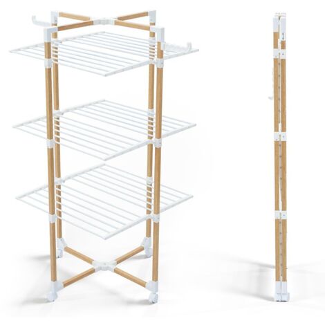Clothes Airer 3 Tier 25m Drying Space 4 Wheels 2 Side Wings Foldable Indoor Outdoor Use (1/5)