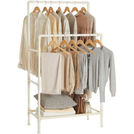 Double Bar Clothes Rack Coat Organizer Metal 2 Tier Storage Shelf Load 55kg Easy Assembly (1/5)