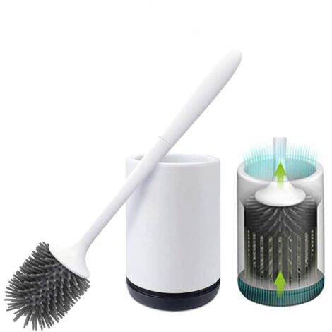 Silicone Toilet Brush Set Long Handle Hygienic Holder Flooring Deep Cleaning Anti-Bacterial (1/5)