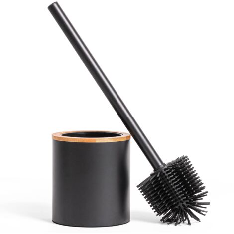 Silicone Toilet Brush w/Wood Optics Holder  Stainless Steel Head, Water-Repellent, Ceramic-Friendly (1/5)
