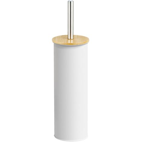 Toilet Brush Holder Steel Bamboo Elegant Durable Compact Bathroom (1/5)