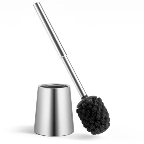 304 Stainless Steel Toilet Brush Set Pedestal Rust Resistant Replaceable Head Dense Bristles (1/5)