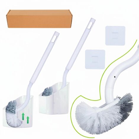 2 Pack Toilet Brush Holder Long Handle Strong Bristles C Brush Head 40cm ABS PP (1/5)