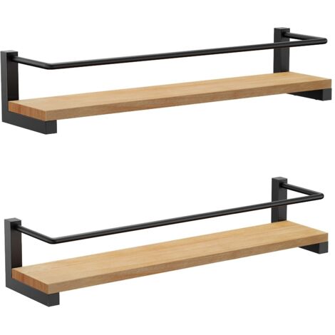 Pine Wood & Iron Spice Rack Set of 2 Wall Mounted Kitchen Storage for Spices Cans Pots Utensils (1/5)