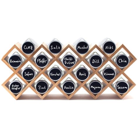 Wooden Spice Rack 18 Jars Labels Pen Cabinet Storage (1/5)