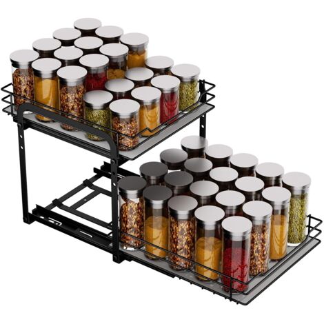 Kitchen Storage 2 Shelves Sliding Drawer Height Adjustable Spice Organizer (1/5)