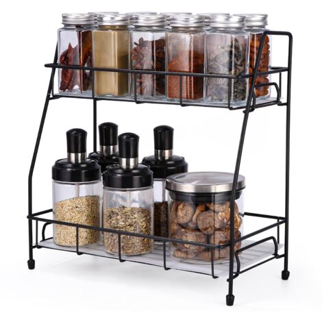 2 Tier Metal Spice Rack Kitchen Bathroom Organizer Standing Storage Shelf (1/5)