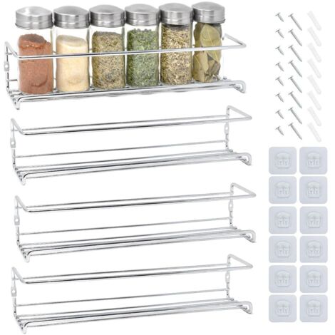 4 X Metal Wall Spice Rack 2 Tier Easy Install Stainless Steel Kitchen Organizer (1/5)