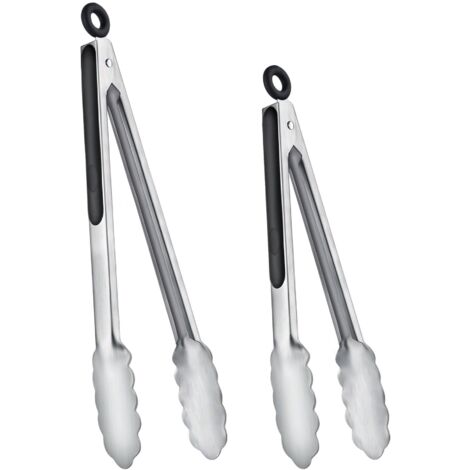 Stainless Steel Kitchen Tongs 2-Pack Non Slip Handle Food Grade Heat Resistant Locking Hanging Loop (1/5)