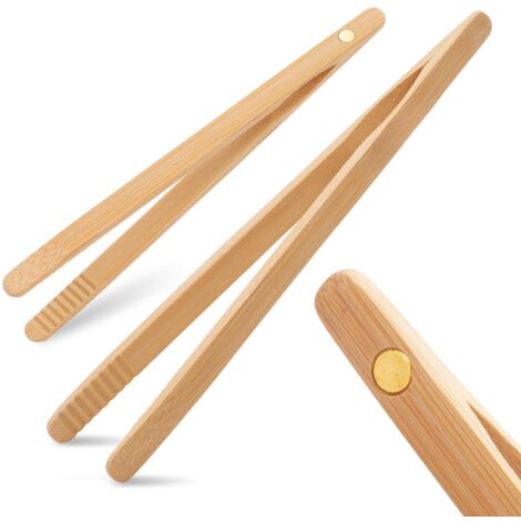 Magnetic Wooden Toaster Tongs Set of 2 Slim Head Space Saving Multifunctional (1/5)