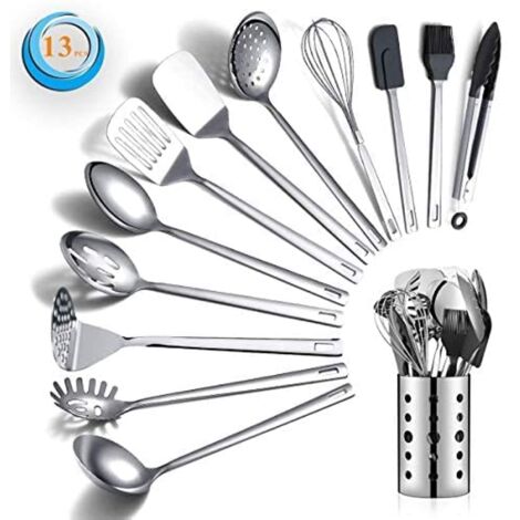 13 Piece Stainless Steel Kitchen Utensil Set with Holder Non-Stick Heat Resistant Dishwasher Safe (1/5)