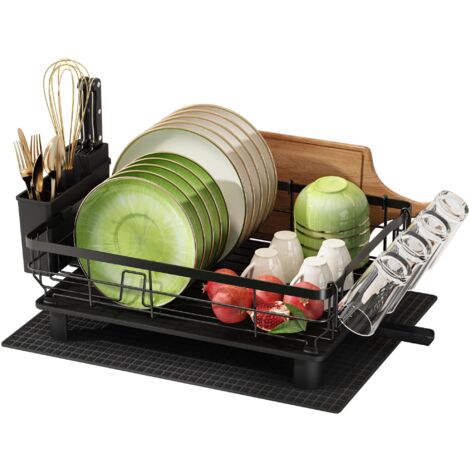 Stainless Steel Dish Drainer Rack With Cup Holder Automatic Drainage Medium Size (1/5)