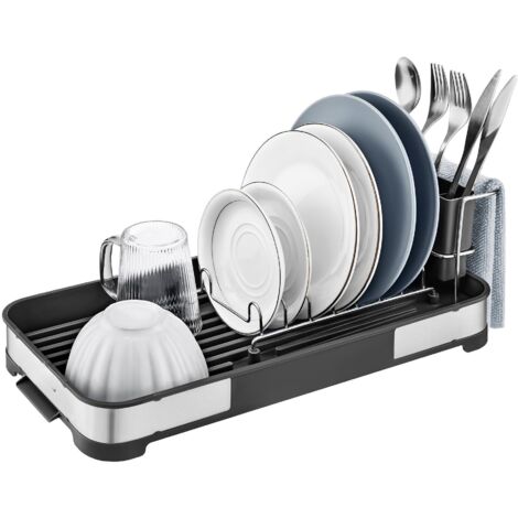 Stainless Steel Dish Drying Rack: Rustproof, Compact, Auto-Draining with Utensil Holder & Storage (1/5)