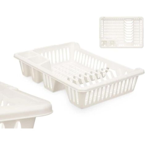 Plastic Dish Drainer XL Compartments Plate Rack Compact Practical Space Saving (1/5)