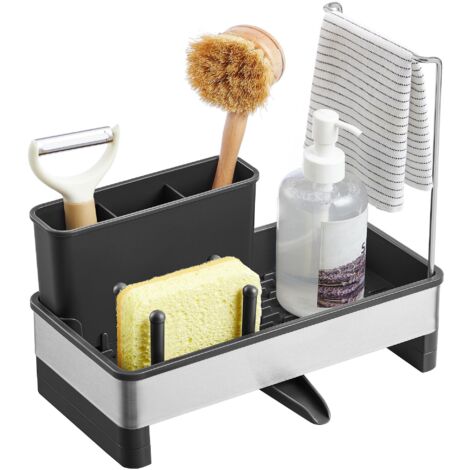 Kitchen Sink Organizer Stainless Steel Sponge Holder Rotating Spout Compartmented Storage (1/5)