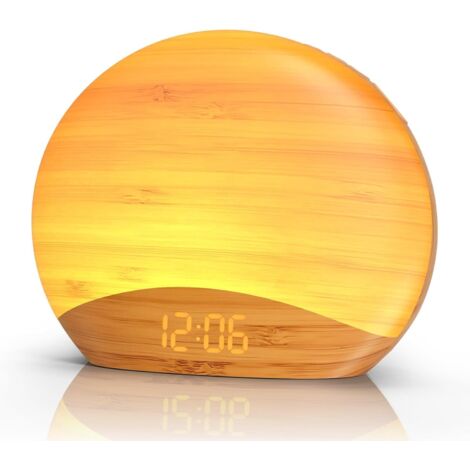 Luminous Alarm Clock 8 White Noise Sounds 26 Night Light Wooden Digital Sunrise Wake Up Bedroom (1/5)