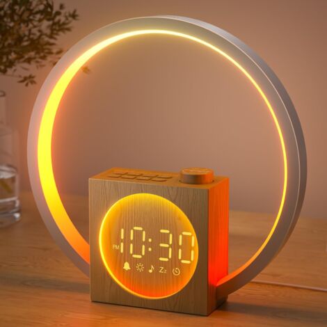 Led Bedside Lamp Alarm Clock Dawn Simulator 30 Sounds 20 Brightness Sleep Timer 10-480Mins Adapter (1/5)