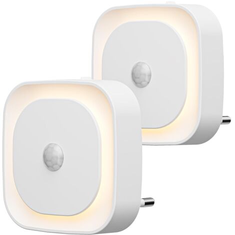 2 Electric Plug Night Light Motion Sensor 3 Modes Adjustable Brightness Warm White