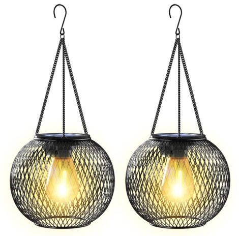 Outdoor Solar Lantern 2 Hanging Lights Metal IP65 Garden Yard Balcony Decoration Gift (1/5)