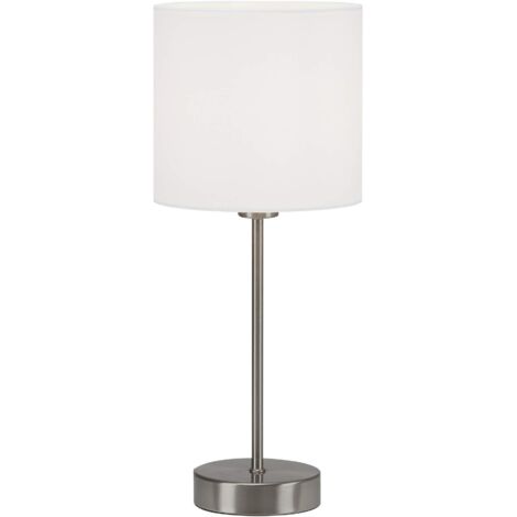 Modern Table Lamp Bedside Desk E14 Socket Fabric Shade Cable Switch Matt Nickel Base Indoor Use